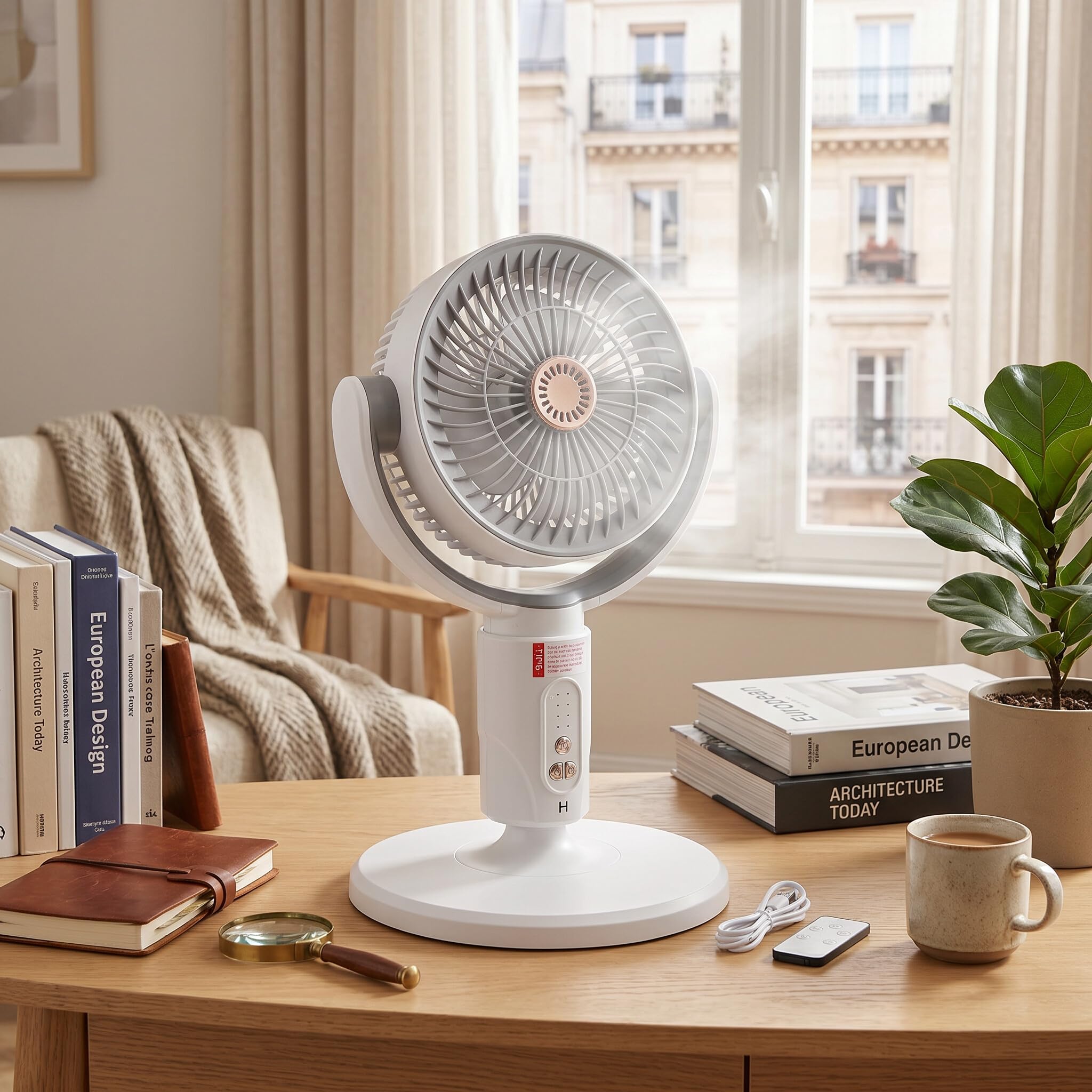 Standventilator, leise, oszillierend, 20 dB, Gleichstrommotor | 9 Windstufen, 8h Timer, 120° Schwenk, höhenverstellbar 37-42 cm, für Schlafzimmer Büro