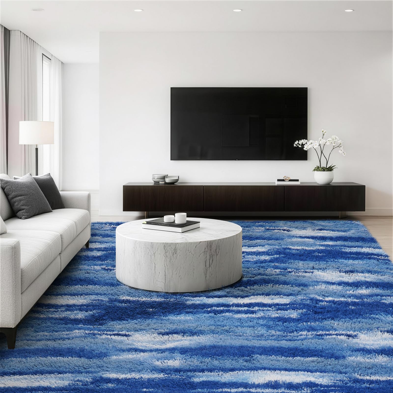 Jungsang Rugs Living Room 80x150cm Large Rug for Living Room, Machine Washable Non-Slip Carpet, Soft Fluffy Pile Area Rug for Bedroom Kids Room Nursery Home, Tie-Dyed Drak Blue — image 1