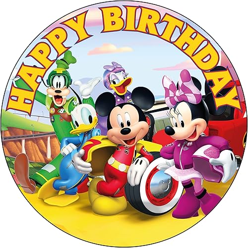 Decoración para pastel de ratón de carreras de 7.5 pulgadas – Decoración redonda comestible para pastel de cumpleaños, pastel de cumpleaños