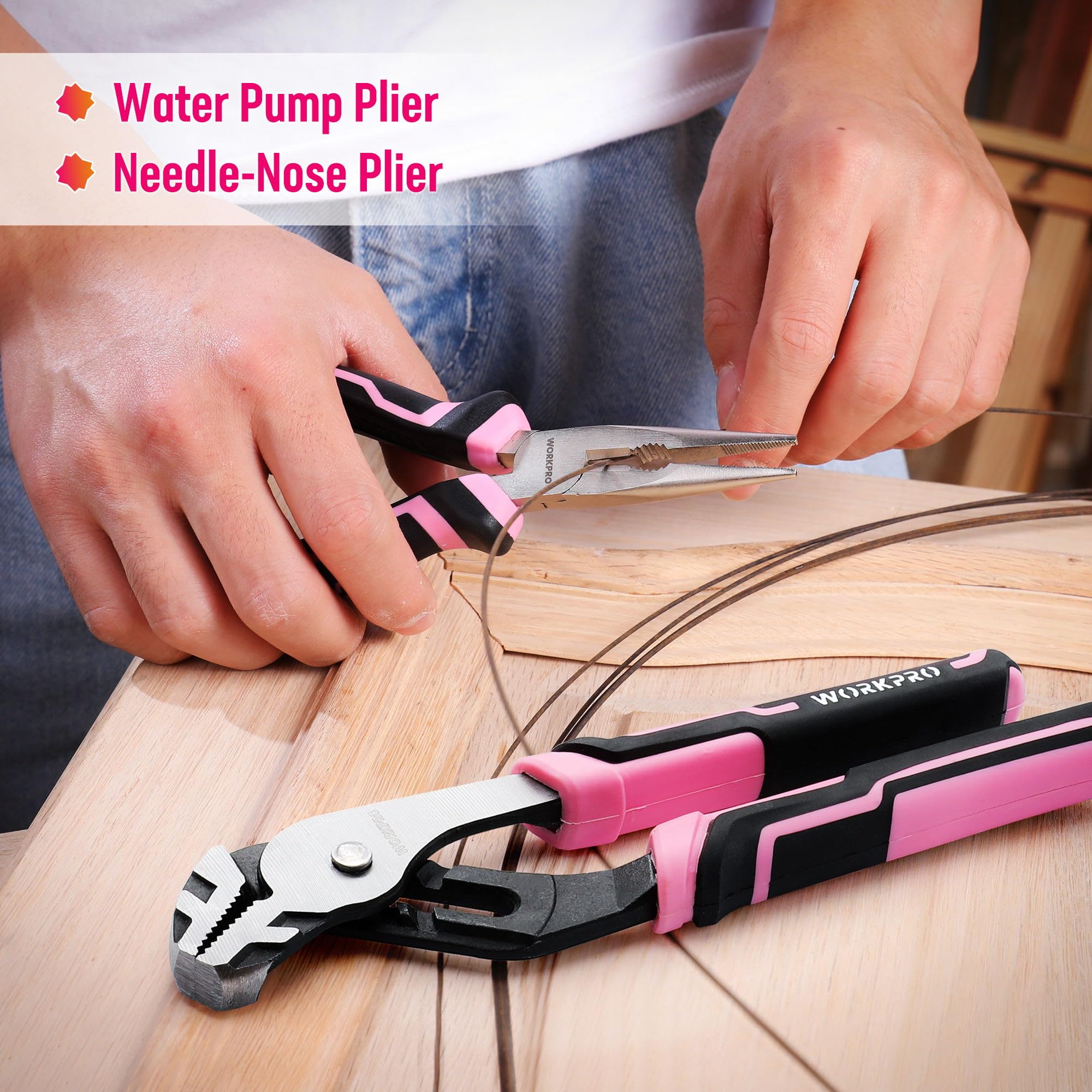 WORKPRO 73-Piece Pink Tool Set including Cordless 3.7V Screwdriver, Pink Tool Kit with Toolbox - Image 4