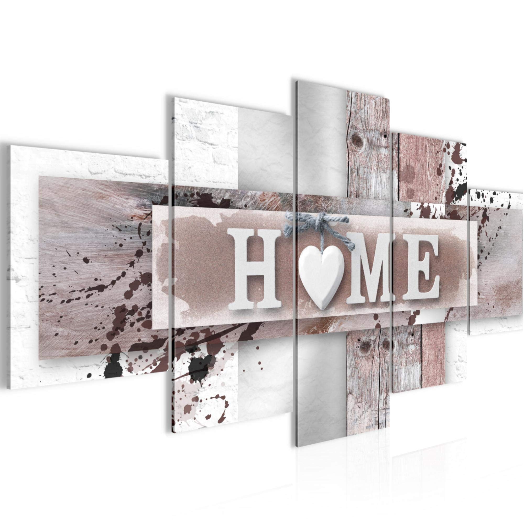 Runa Art Home Corazón Cuadro Lienzo no Tejido 5 Piezas Vintage Gris Rosa Dormitorio Corredor 504553b