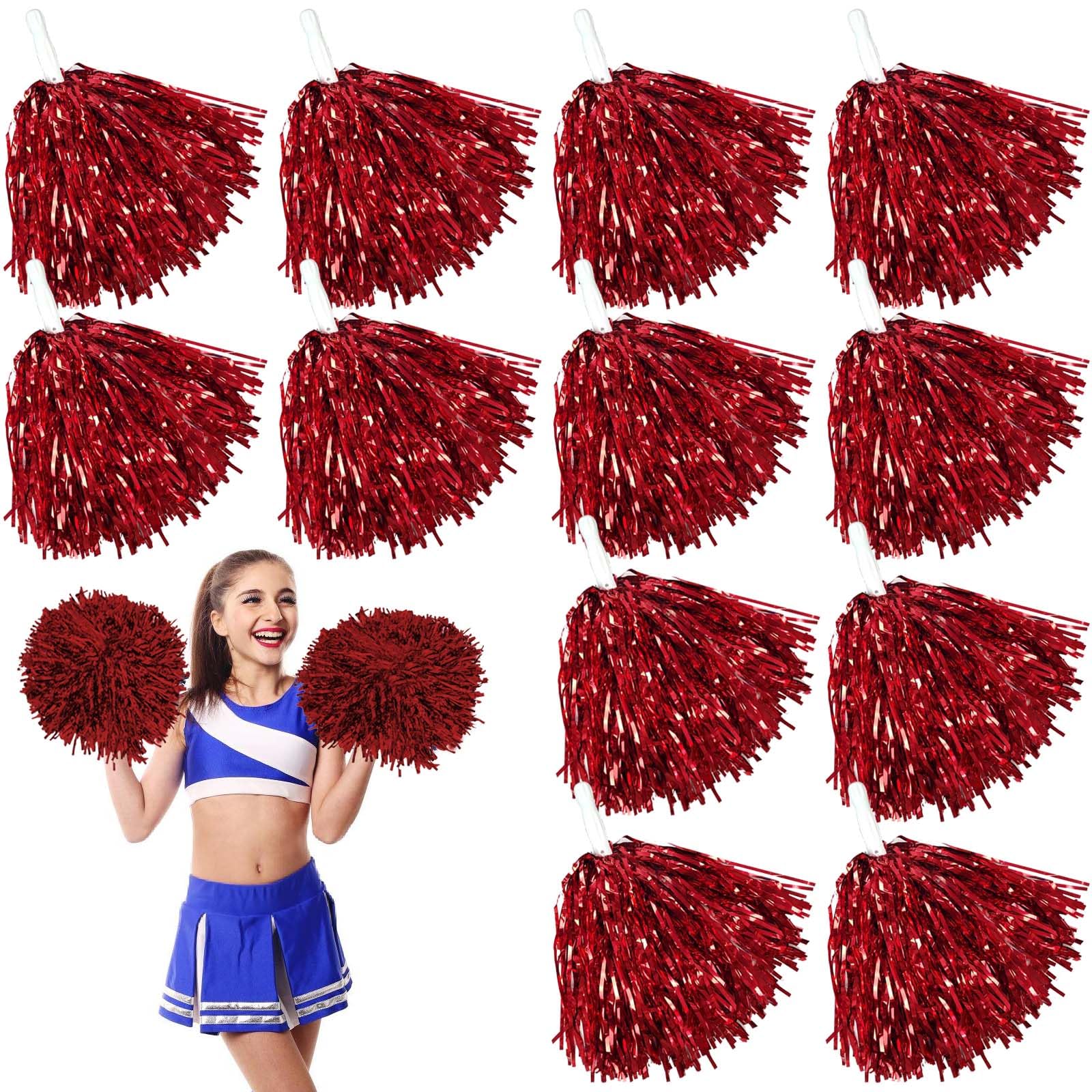 Pompones de animadora rojos Leikurvo 12 piezas para deportes, bailes y fiestas
