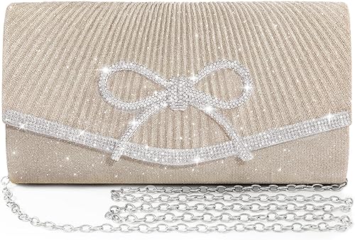 Bolso de noche para mujer, bolsos de mano con lazo brillante, bolsa cruzada, bolsa de boda, fiesta de diamantes de imitación con purpurina