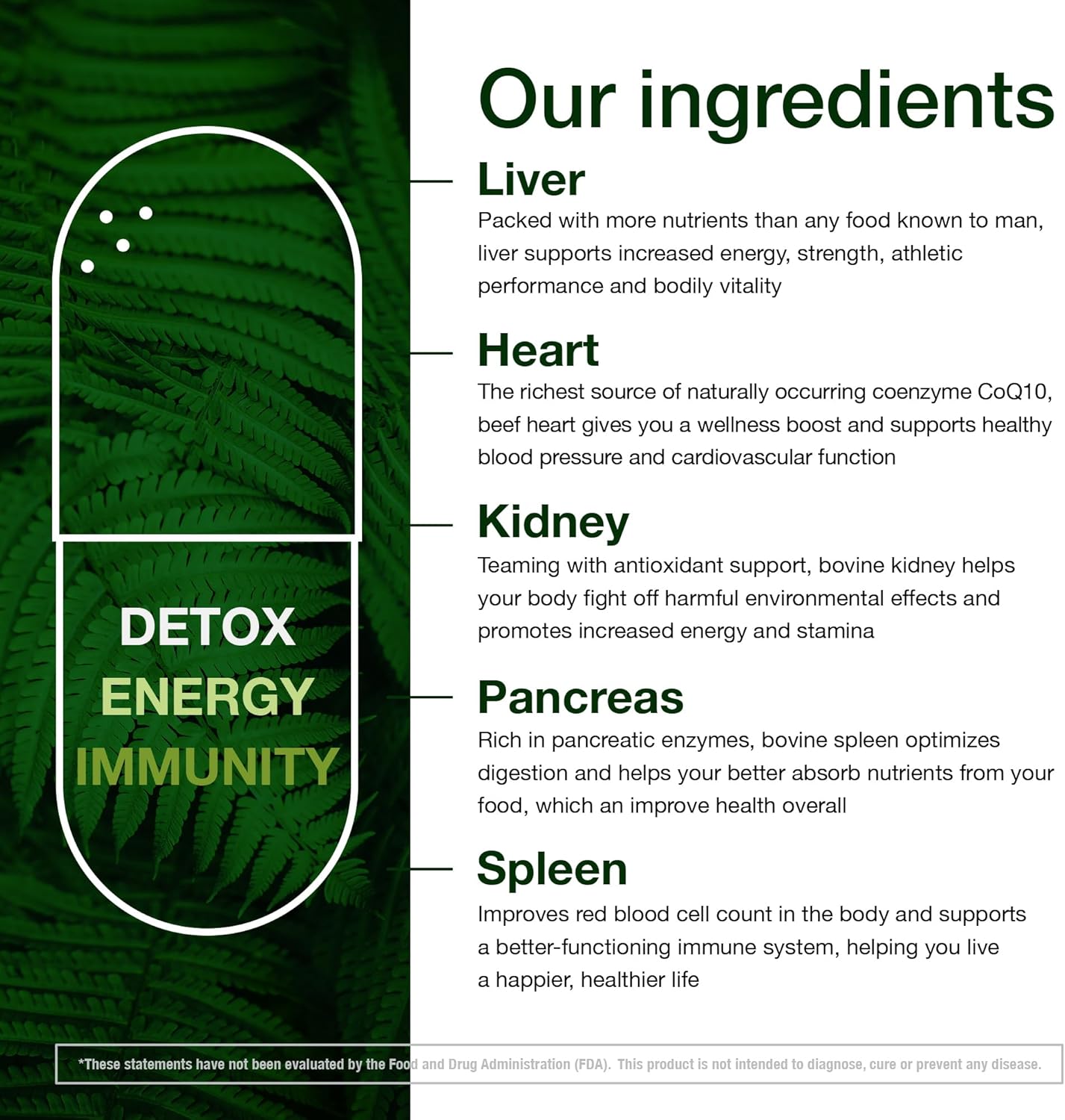 Grass Fed Beef Organ Supplement - Supports Whole Body Wellness 3000mg - with Desiccated Beef Liver, Heart, Kidney, Pancreas, Spleen - Organ Complex for Energy, Immune & Digestive Health (150 Capsules) - Image 3