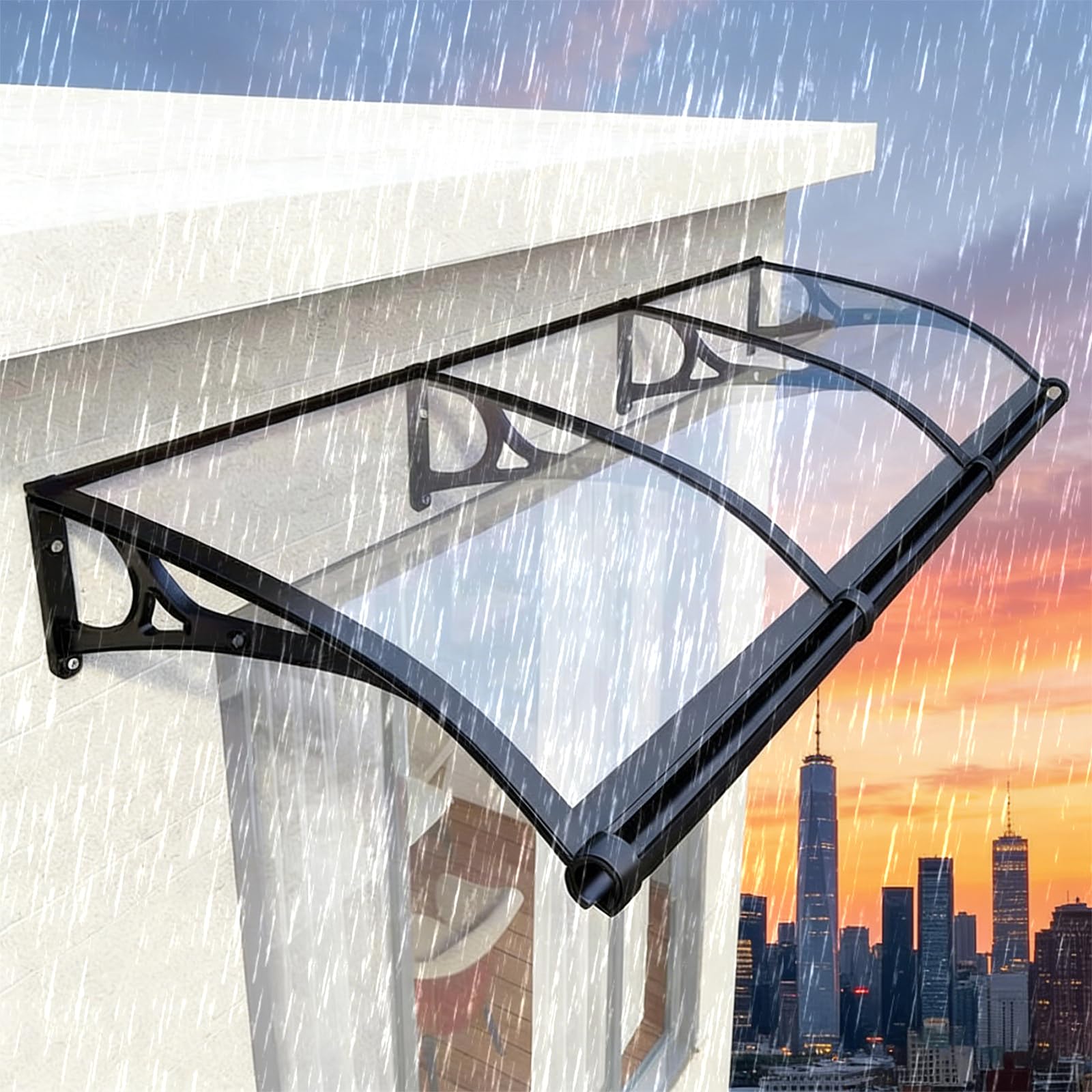 Pensilina Tettoia Silenziosa per Porta Finestra d’Ingresso – Copertura in Policarbonato Trasparente – Antipioggia, Antineve e Anti-UV Ideale per Giardino e TerrazzoW*L:80 * 200cm