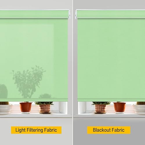 Vista 61 de Yin Yang Persianas opacas con cenefa inalámbrica, cortinas de tela filtrante de luz UV blanca, persianas enrollables con cenefa de metal cubierta