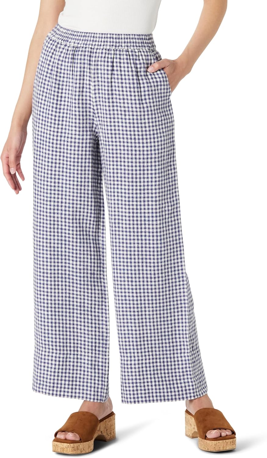 The Drop Women's Standard Bonni Pull on Linen Pant Size XX-Large Skipper Blue Gingham