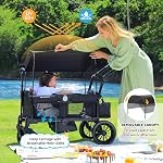 Wagon poussette pliable ELEMARA pour 2 enfants, wagon tout terrain premium pour enfants, chariot avec auvent amovible, poignée de poussée/tirage réglable, harnais, grand sac de rangement, Noir