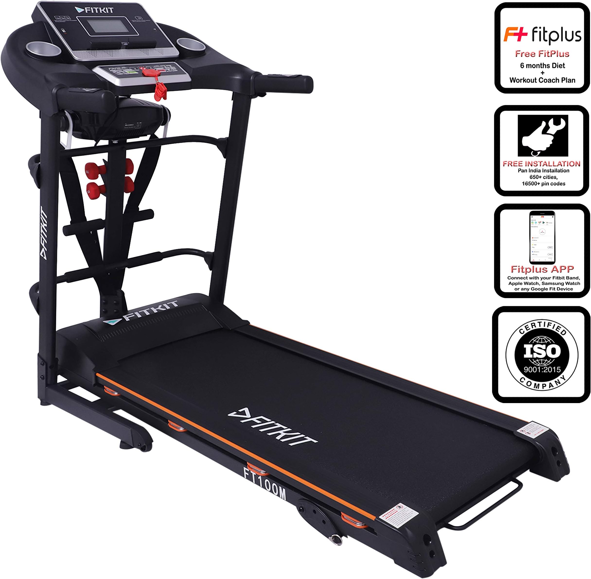 Fitkit FT100 Series 1.75HP (3.25HP Peak) with Manual Inclination, Free Installation, 3 Months Personal Dietician Motorized Treadmill