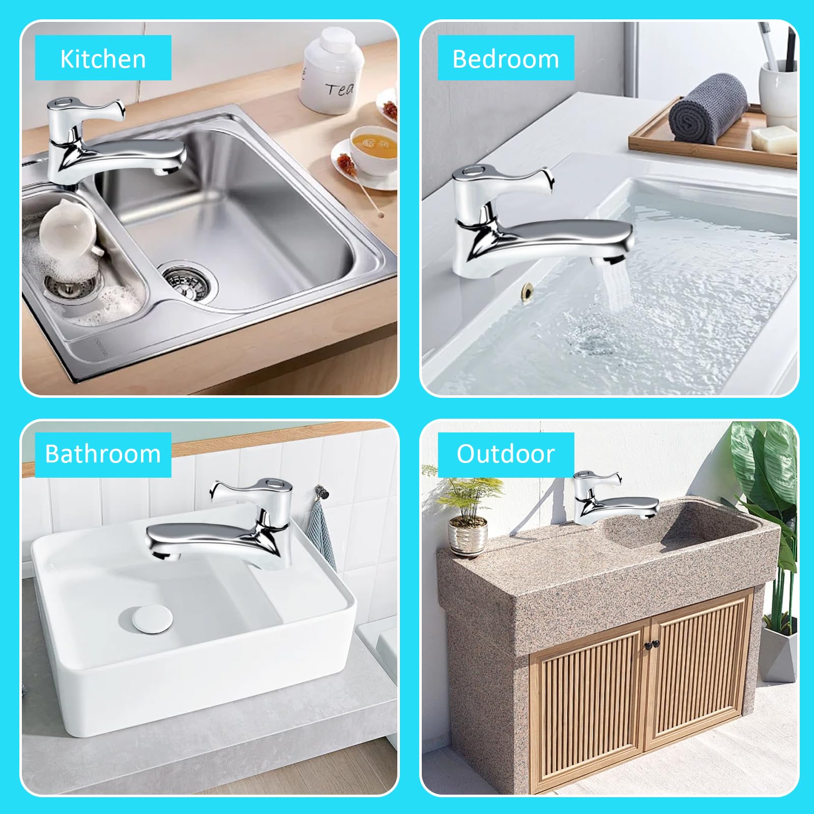 Grifo de Agua Fría Monomando para Baño, Invitados y Bar - Incluye 3 Filtros