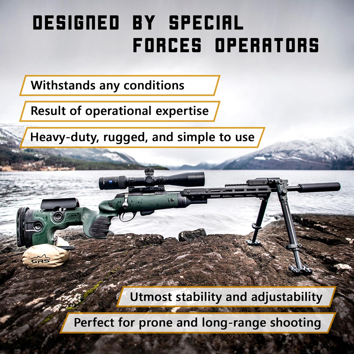 GRS Bipod for Ragnarok Chassis Stock Adjustable with Clawed & Smooth Feet 105028