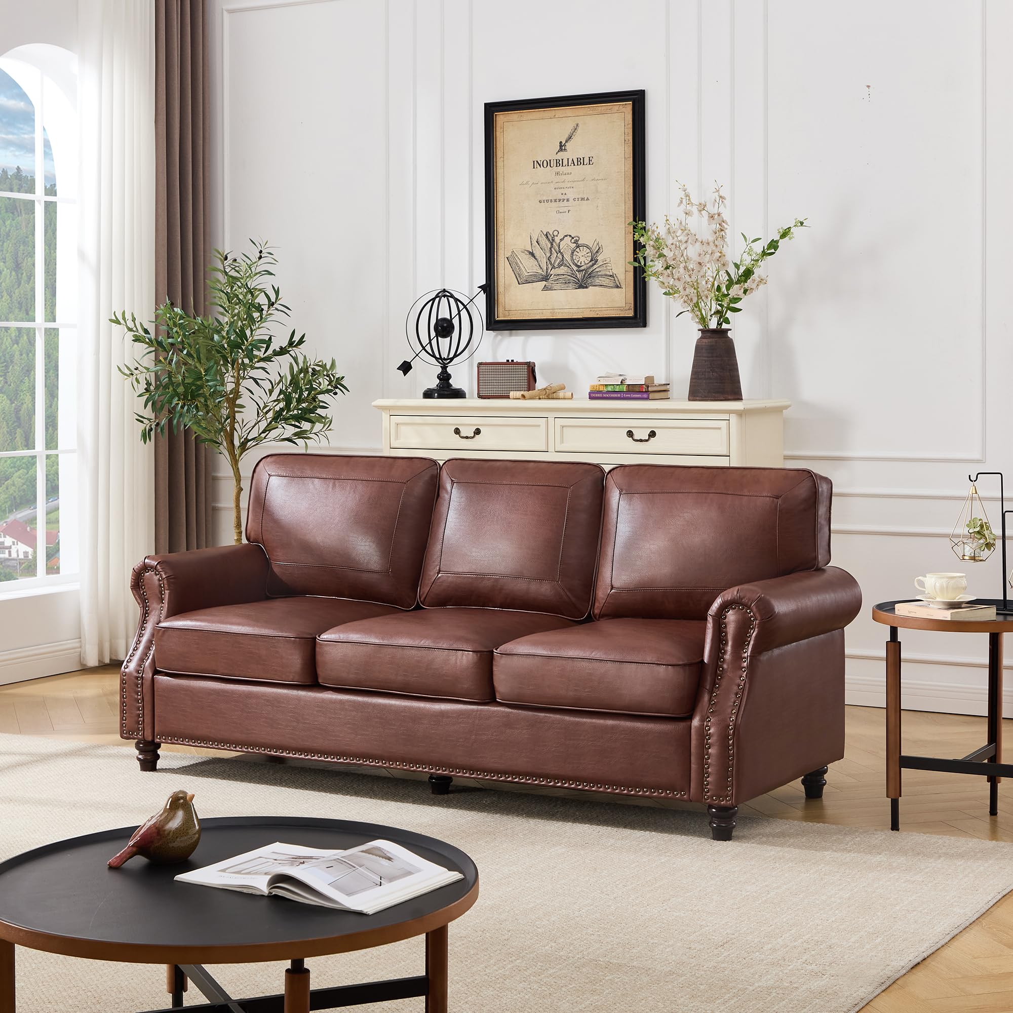 Kingfun Mid-Century Faux Leather Sofa