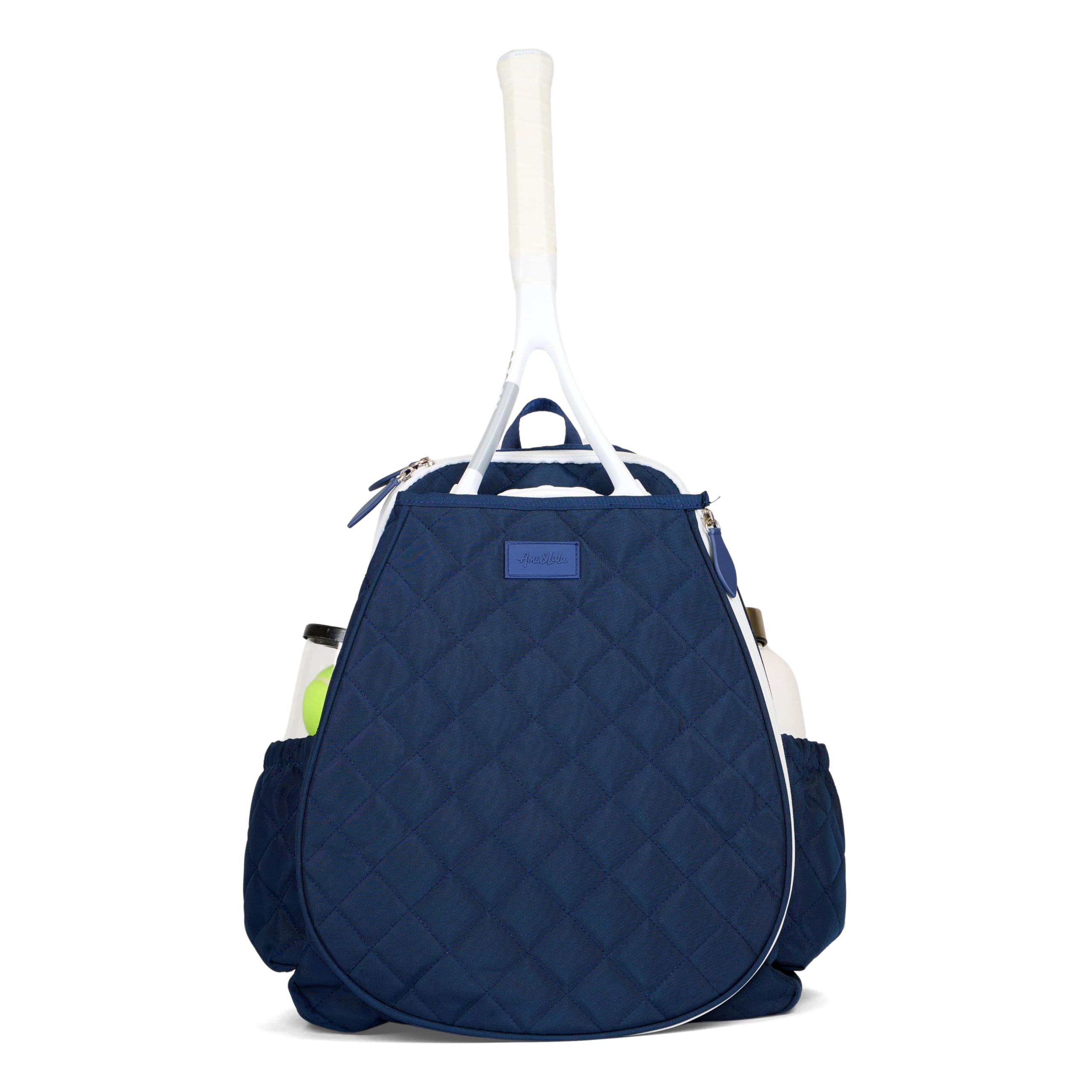 Ame & Lulu Game On Tennis Backpack - Contains Padded & Adjustable Straps - Two Exterior Water Bottle Pockets (Quilted Navy/White) โ image 1