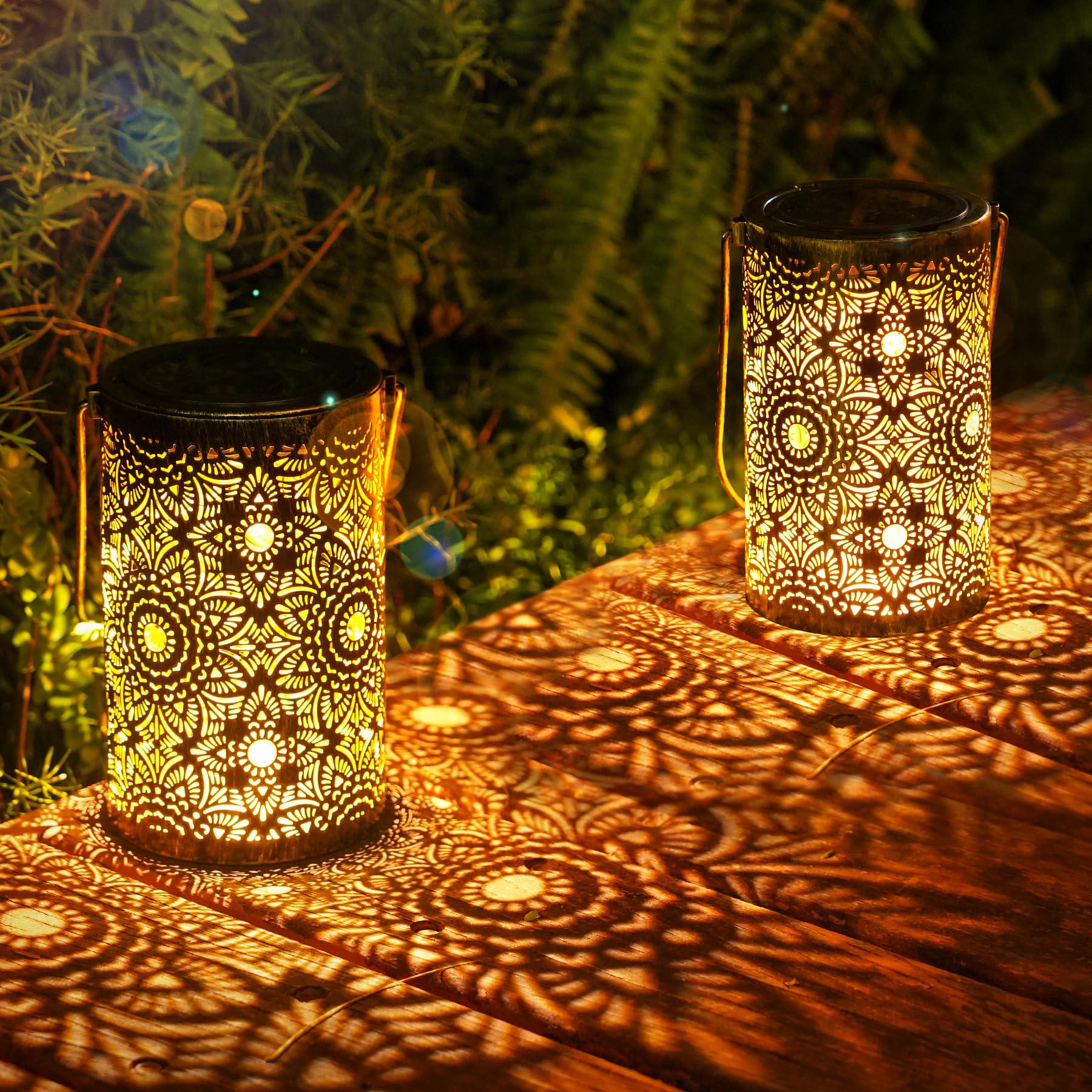 Bonsery Solarlaterne für Außen 2 Stück, IP65 Wasserdicht Vintage Metall Solarlampen für Außen Hängend, LED Warmweiß Solarleuchte Hängend Stehend für Draußen Deko Garten, Ideale Geschenk der Feiertage