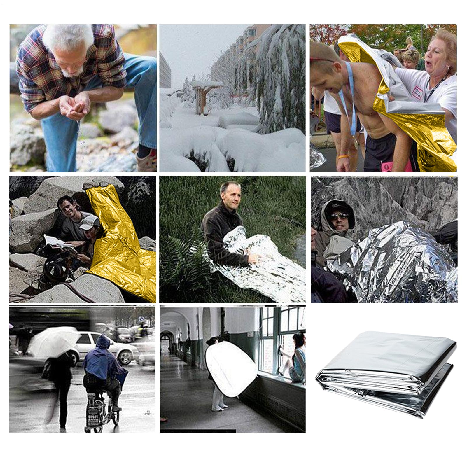 Sack d'urgence - Couverture de survie thermique spatiale en papier d'aluminium, kit d'équipement de survie , couverture réflexive de sauvetage, équipement de prévention de l'hypothermie | O
