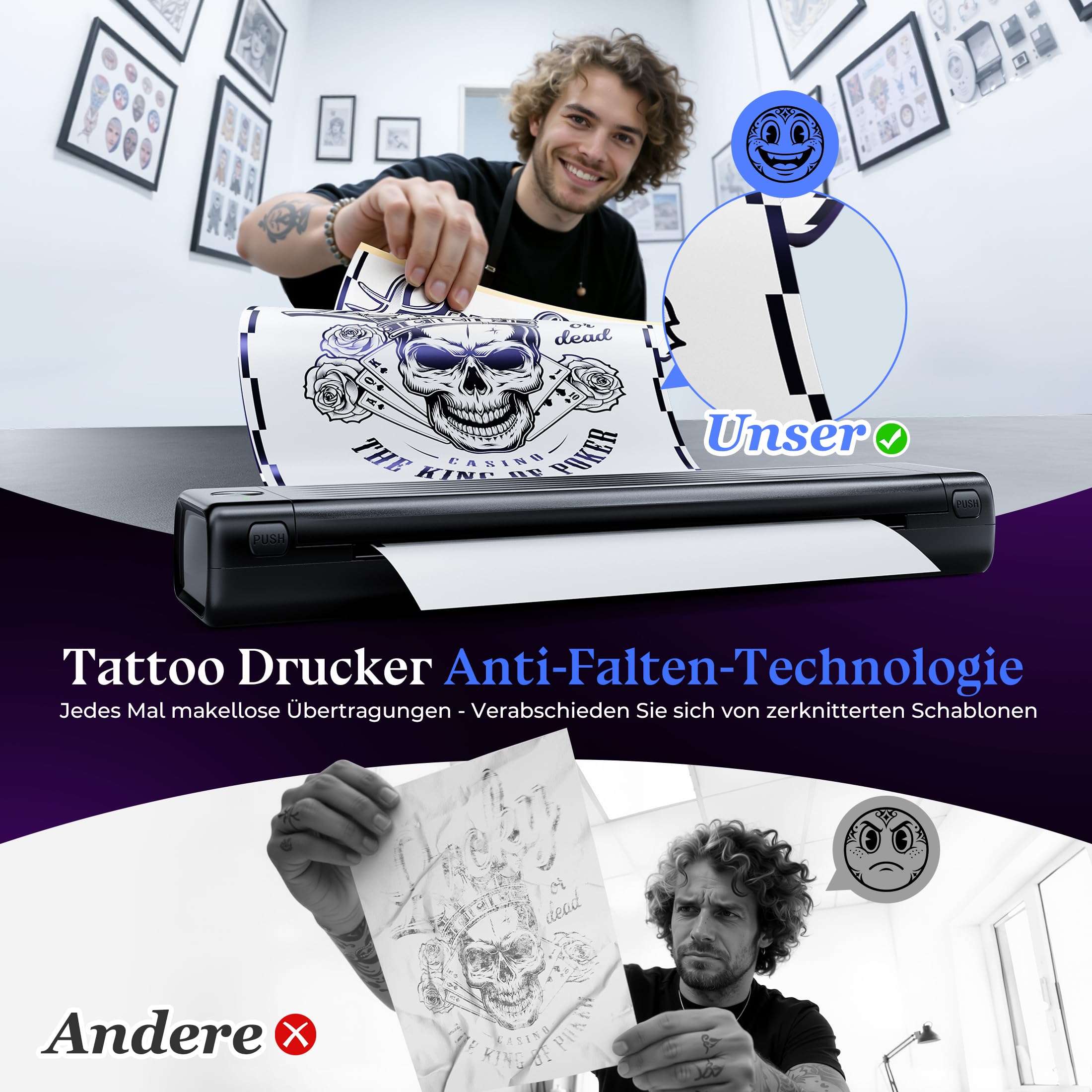 Itari A886 Tattoo Stencil Drucker Bluetooth, Schablone Drucker Übertragungskits Kompatibel mit Smartphone & PC, Thermodrucker Tattoo Maschine mit 10 Blätter Papier für Anfänger und Künstler, Schwarz