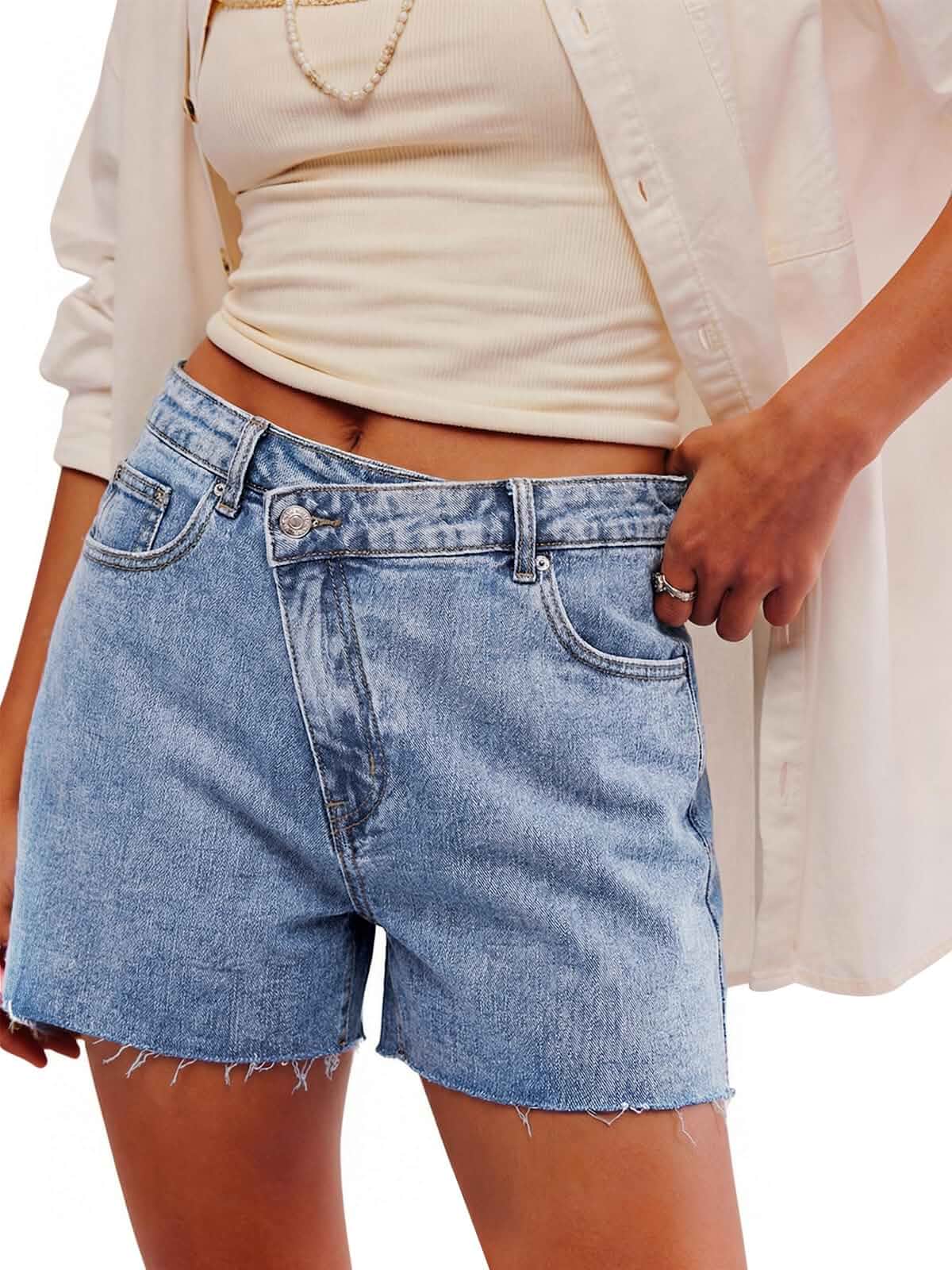 Genleck Women's Jean Shorts Stretchy Crossover High Waisted Frayed Raw Hem Denim Shorts Casual Summer Hot Shorts 2026