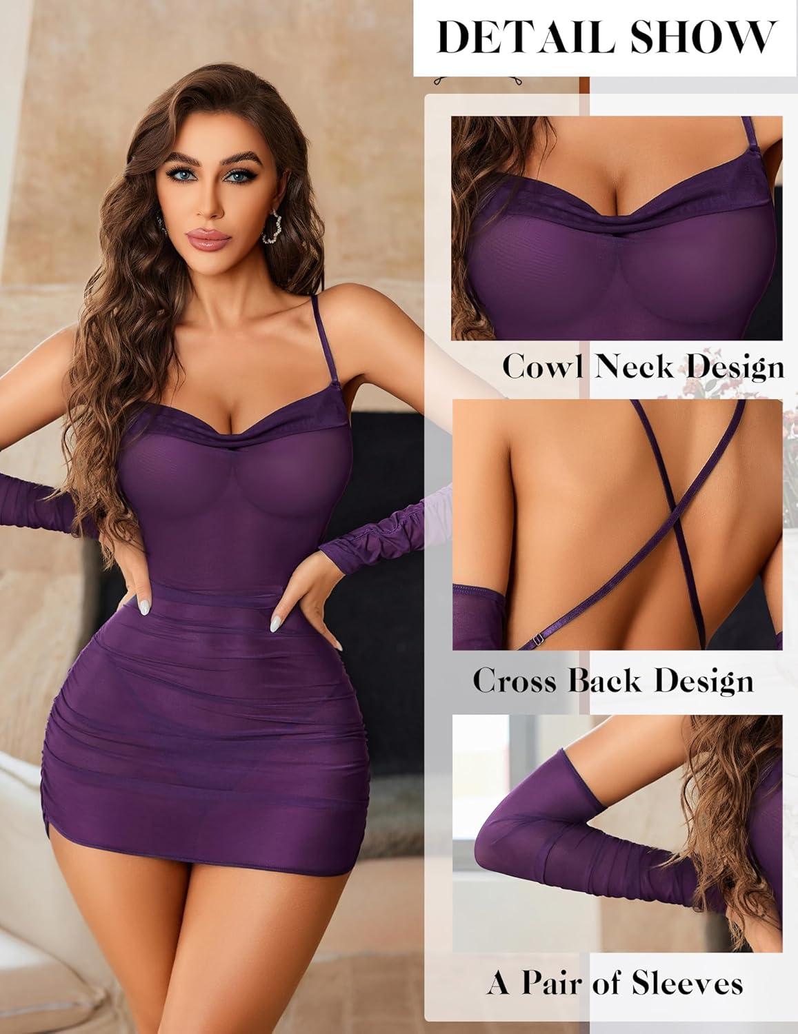 Avidlove Lingerie for Women Sheer Mesh Lingerie Dress Club Outfits Backless Babydoll Chemise - Image 2