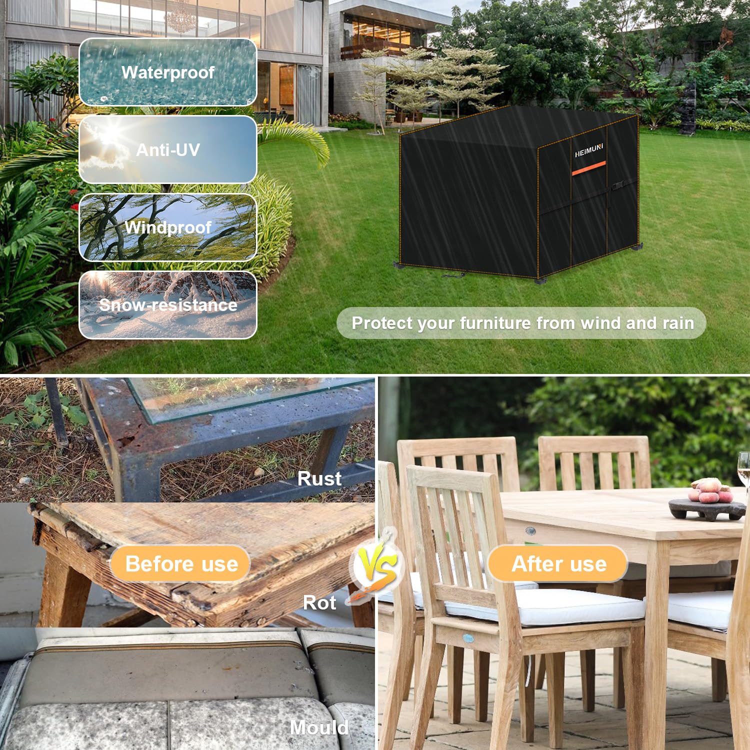 Housse De Table De Jardin Imperméable 80x80x80 Cm - Anti-UV, Avec Boutons Et Sangles - Protection Extérieure Pour Salon De Jardin