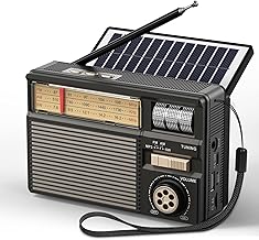PRUNUS J-139 Portable FM Radio Transistor 1800mAh Small Rechargeable Portable Radio with Solar Panel, Bluetooth 6.0 Radios, USB/TF/AUX Player, Easy to Use(FM/AM/SW)