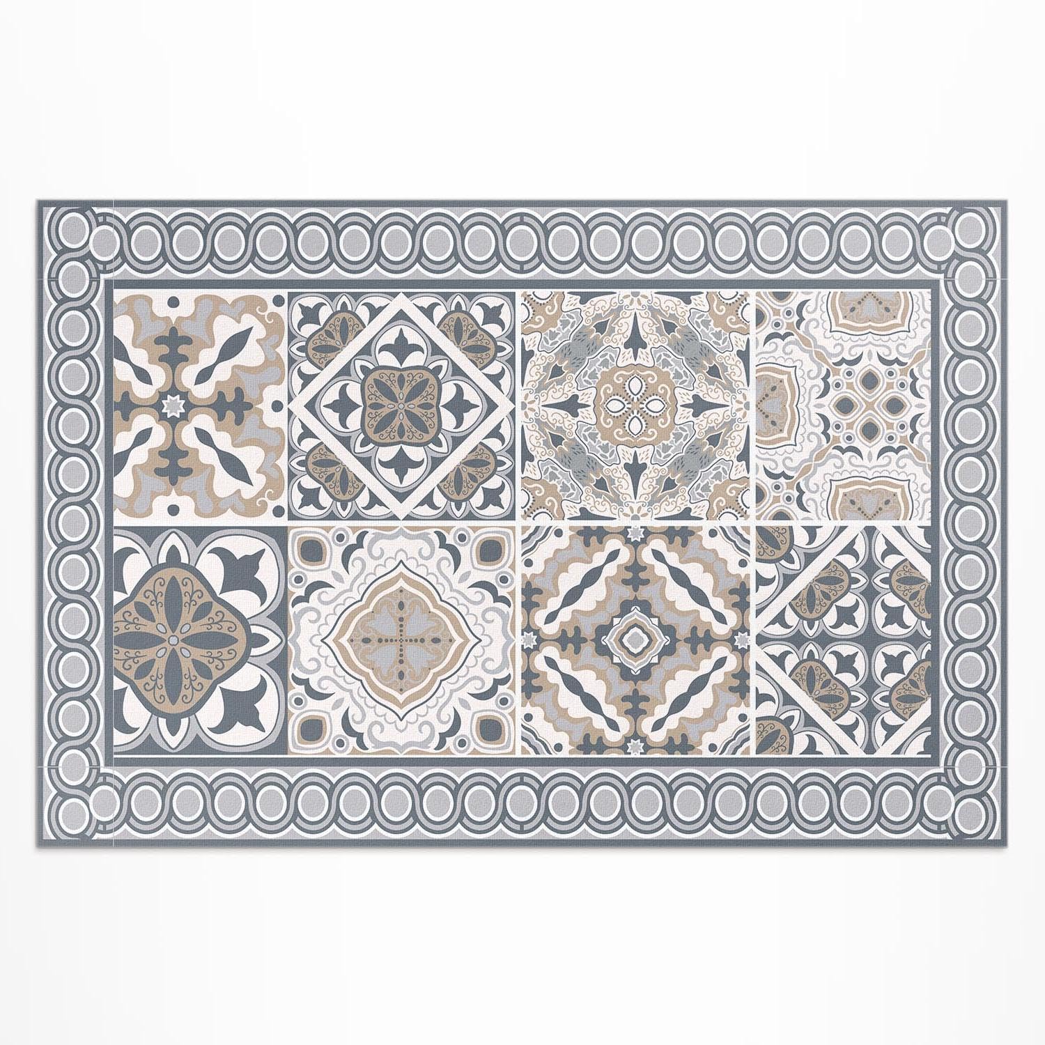 Tapis d'extérieur 150x225 cm Rectangle Décoration de Balcon et Porche Imperméable Résistant à la Décoloration pour Balcon Terrasse Jardin Extérieur PVC - Tuiles et Tresse