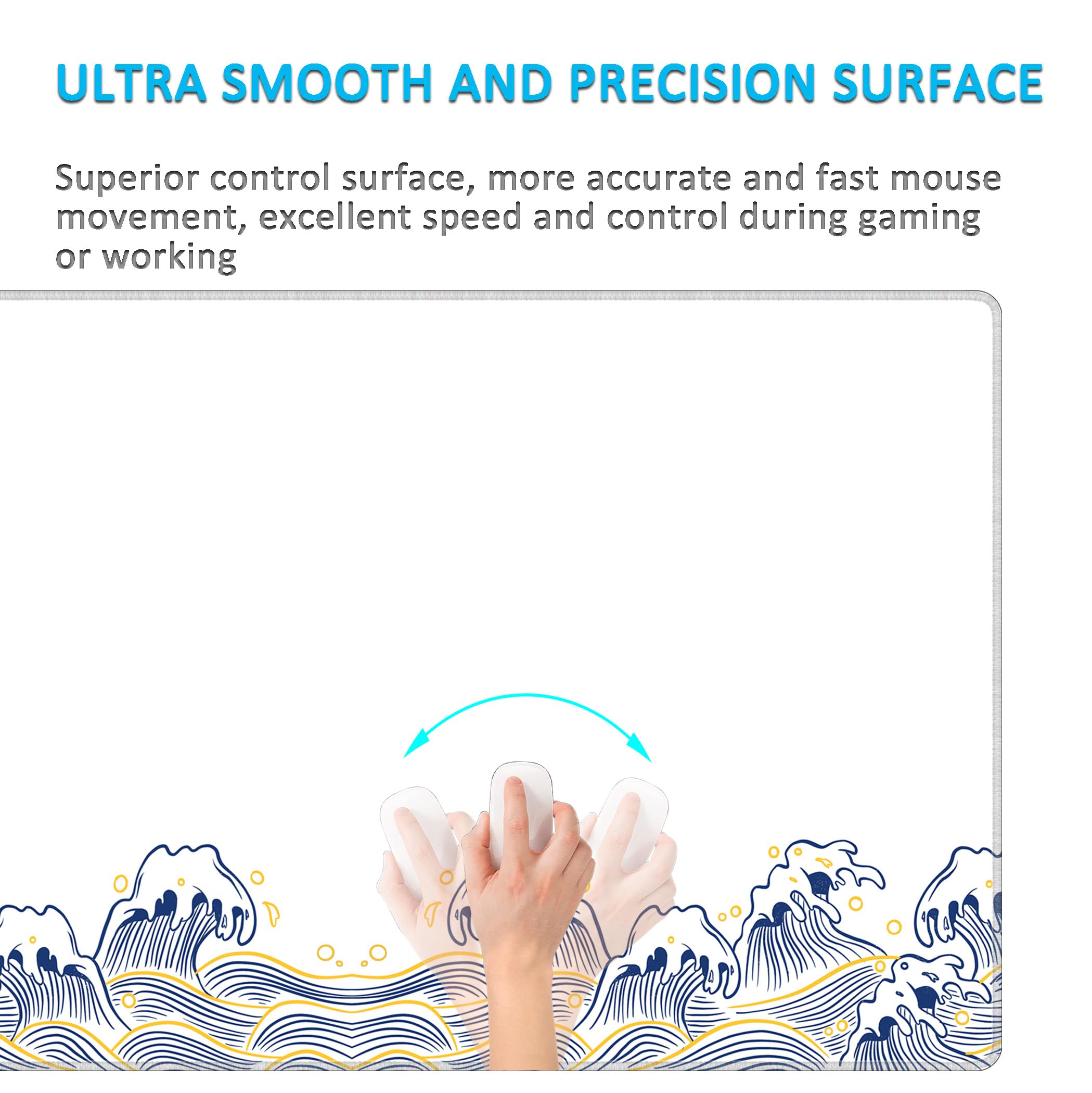 LL-COEUR Grande Tappetino per Mouse da Gioco Onde Marine 100x60x0,3cm Tappetino da Scrivania Esteso XXL Speed Gaming Mousepad XXL