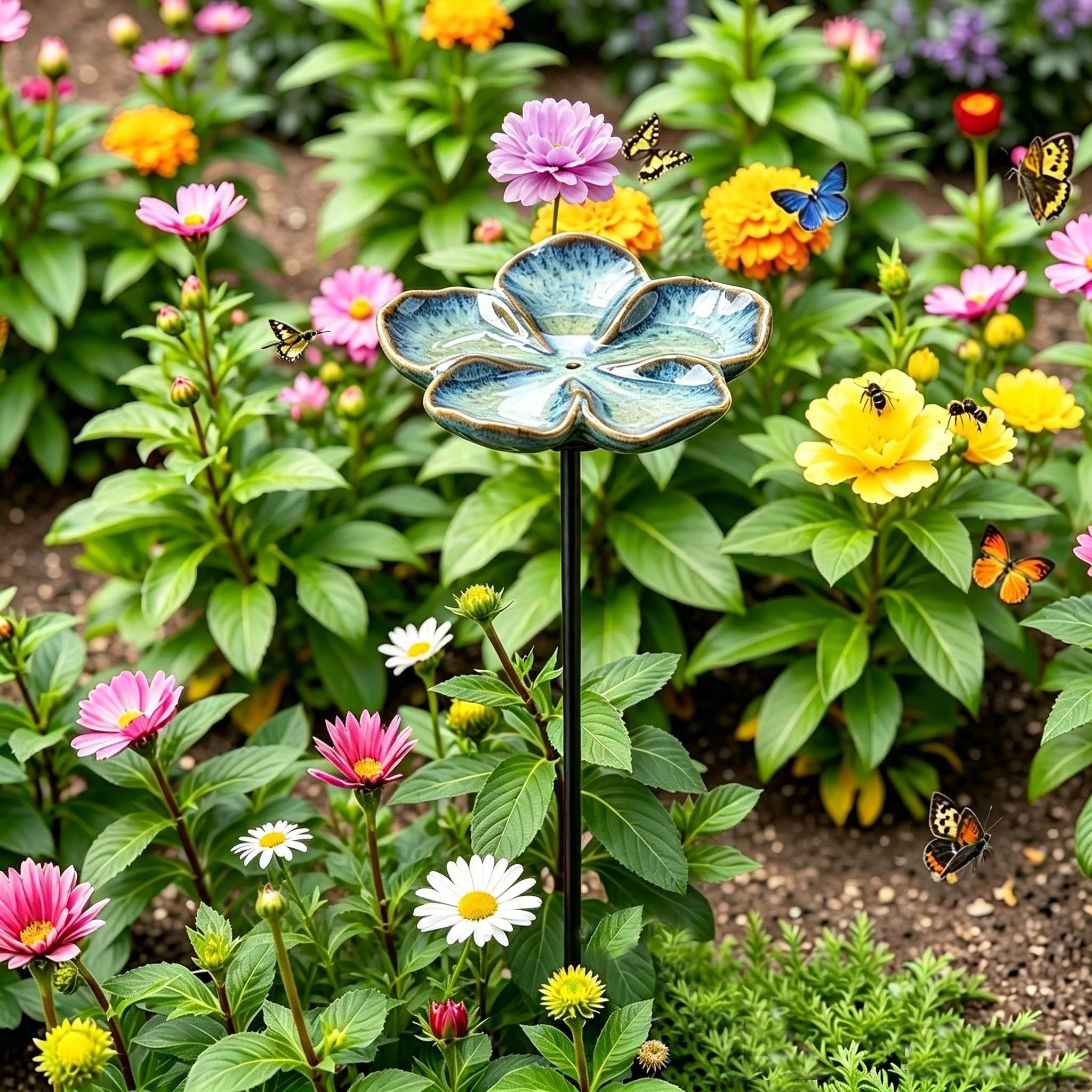 Bee Watering Station Ceramic Colourful Butterfly Pollinator Waterer Holder