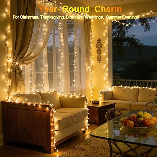Miniatura 6 de 1500 luces LED de Navidad para uso al aire libre, 470 pies, 12 modos, luces de cadena LED blancas cálidas con temporizador regulable, luces de