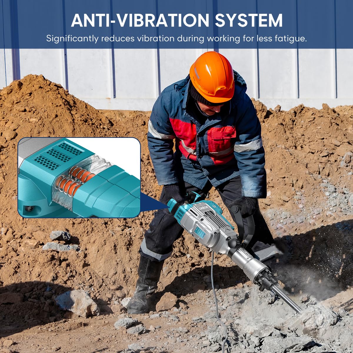 ENEACRO Abbruchhammer 1700W SDS-Hex Stemmhammer, 65 Joule Hochbelastbar Beton Brecher, Anti-Vibrationshandgriff, 2 Stück Meißel und Transportbox mit Rollen
