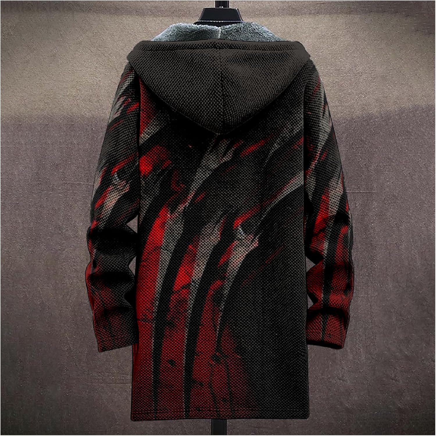 MARSVOVO Mens Zip Up Hoodie Long Fall Fleece Lined Cardigan Fashion Cool Graphic Print Knitted Coats Sherpa Jackets - Image 2