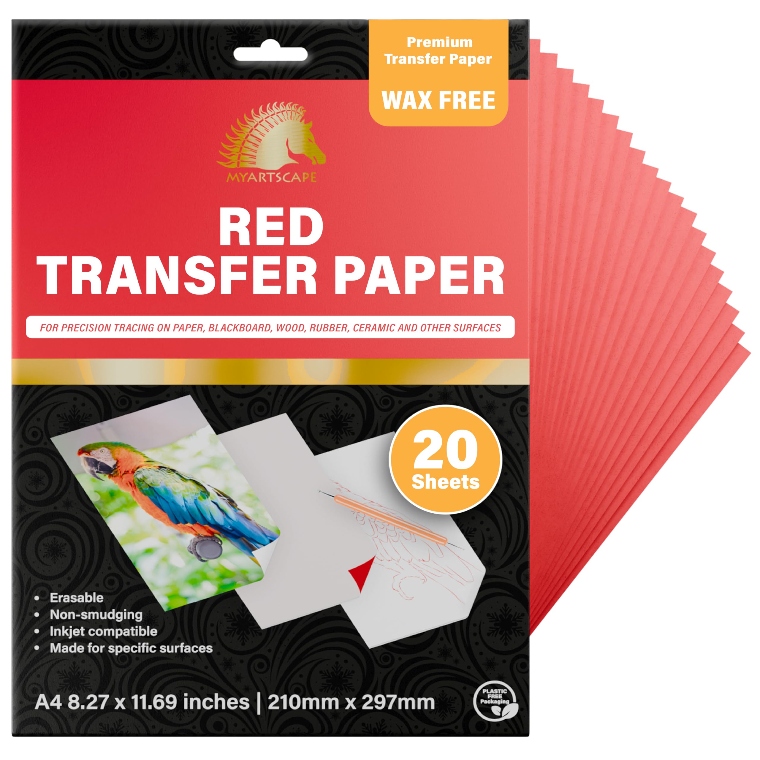 MyArtscape Graphite Transfer Paper - A4 20 Red Wax Free Sheets
