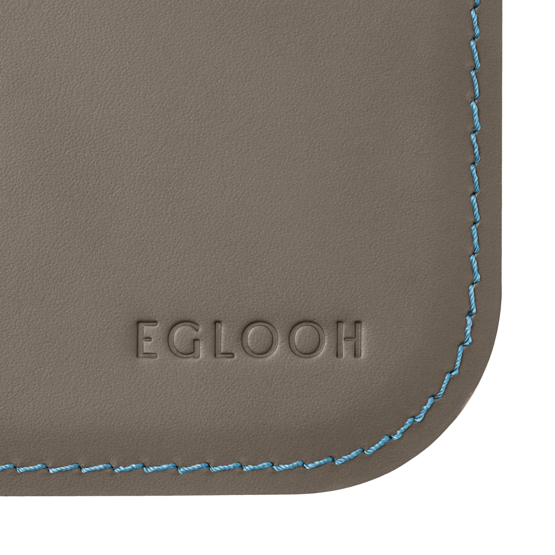 Eglooh - Herms Deluxe - podkładka na biurko ze skóry, szarobrązowa (taupe), 65 x 45 cm, niebieska, kontrastujące szwy i zaokrąglone krawędzie - Made in Italy