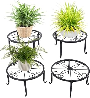 4 Stück Metall Pflanzenständer, Eisen Pflanzenhalter, Blumentopfständer für Indoor Outdoor Gartenpflanze (Schwarz)