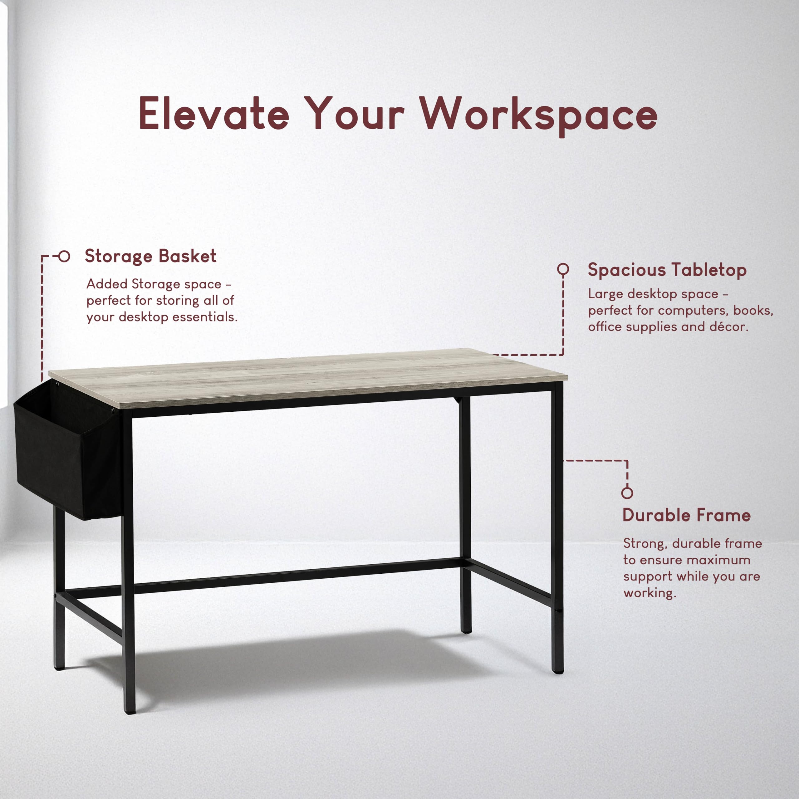 Vida Designs Brooklyn, grande scrivania per computer da 120 cm, con contenitore, scrivania per casa e ufficio, scrivania moderna in stile industriale (grigio)