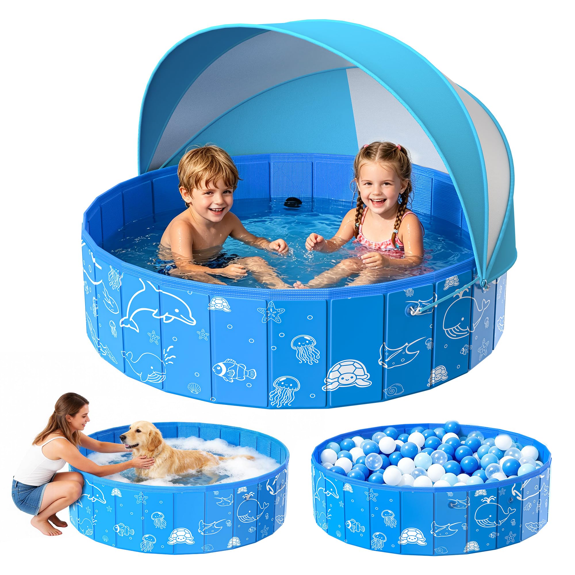 Kiddie Pool mit Baldachin, 121,9 cm faltbarer Kinder-Babypool für