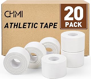 CHMI Athletic Tape,White Sports Tape (20 Pack), 200 Yards Rolls Very Strong Easy Tear NO Sticky Residue Best Tape for Gymnastics Climbing Bat Injuries Medical (1.5 Inch X 200 Yards).