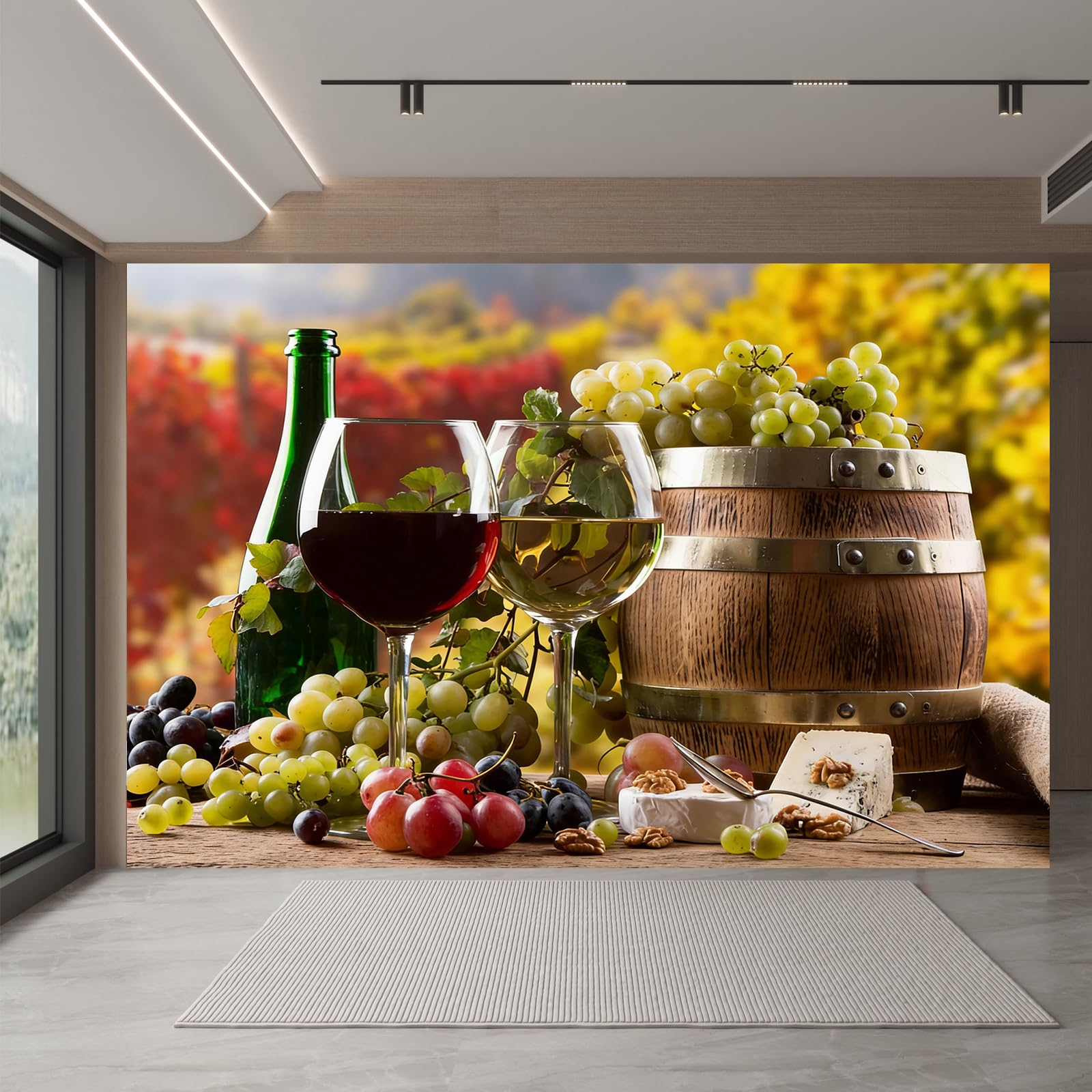 Carta da parati effetto 3D Vino 400 x 280 cm Murale Non Tessuto Stile Pastorale Fotomurale Stampa HD Moderna Poster Per Soggiorno E Camera Da Letto Design 1M4001