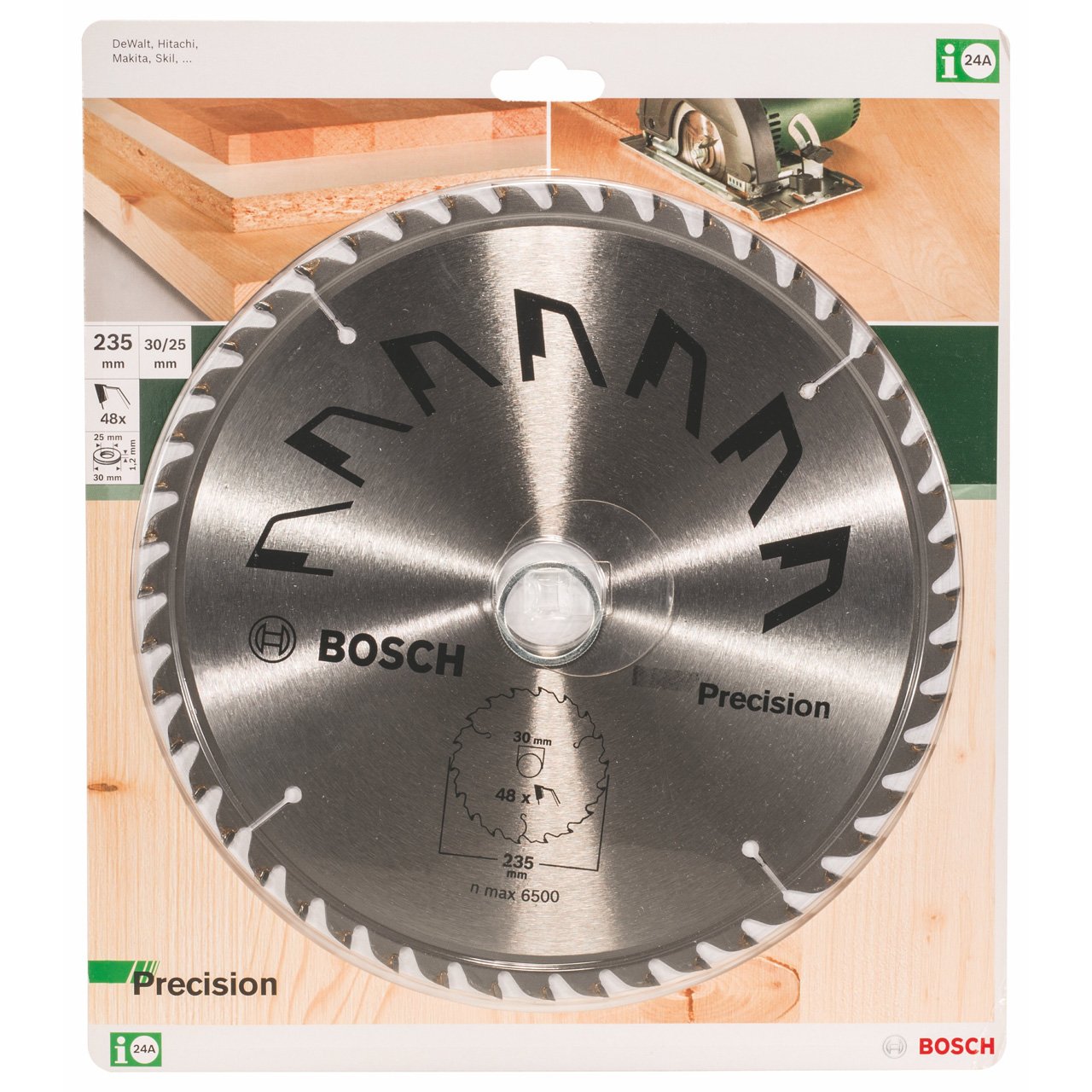 Bosch 1x Hoja de Sierra Circular Precison (para Madera, Ø 235 x 2.5/1.5 x 30/25 mm, 48 Dientes, ATB, con 1x Anillo de Reducción 25 mm, Accesorios Sierras Circulares)