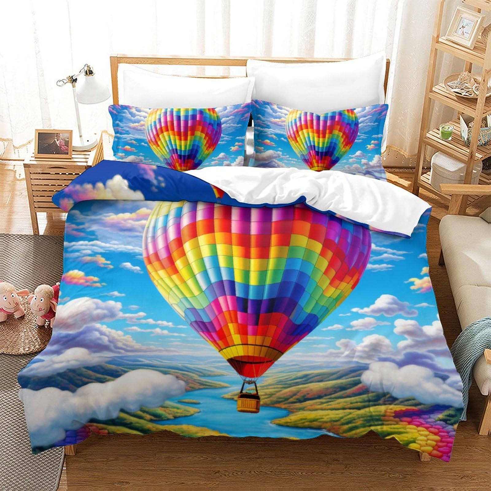 Housse de couette ballon à air chaud King 220x240cm avec 2 taies d'oreiller en microfibres
