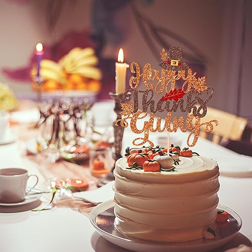 Miniatura 4 de 1 pieza de decoración de pastel de Acción de Gracias con purpurina de hojas de arce Happy Friendsgiving Cake Pick otoño Thankful Grateful Blessed