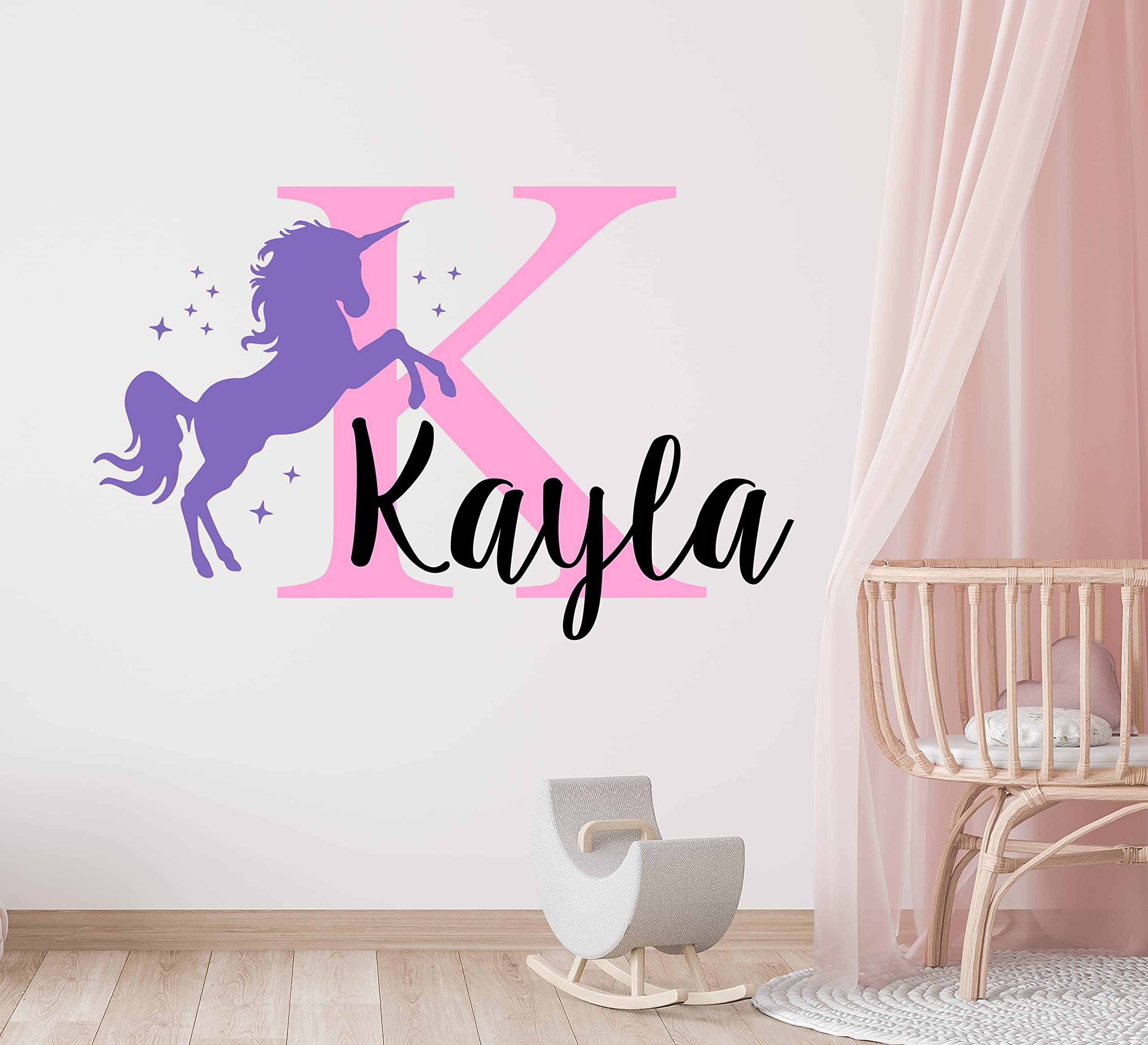 Decalzone Inc Unicorn Custom Name Wall Decal - Personalized Girls Decor Nursery Decals Art Vinyl Sticker (24InW x 16InH)