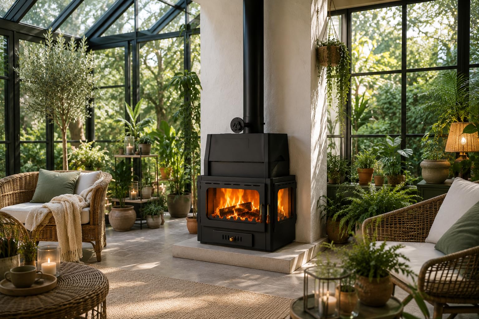 Inserto per camino Prity A, 14,2 kW, inserto per stufa a legna A+, tubo fumo, diametro 200 mm, ampio focolare | alta efficienza