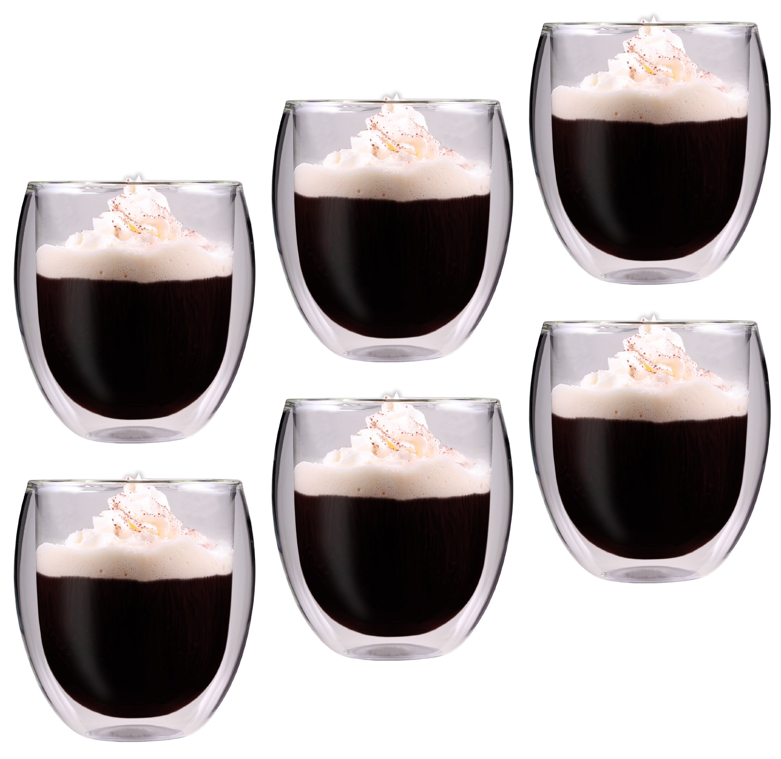 Feelino Latte Macchiato Gläser Doppelwandig, 6er-Set Kaffee Gläser, Doppelwandige Thermo-Gläser, Isolierte Cappuccino Tassen aus Glas, Handgemachtes Glas für Tee und Eiskaffee, 400ml Kaffeegläser