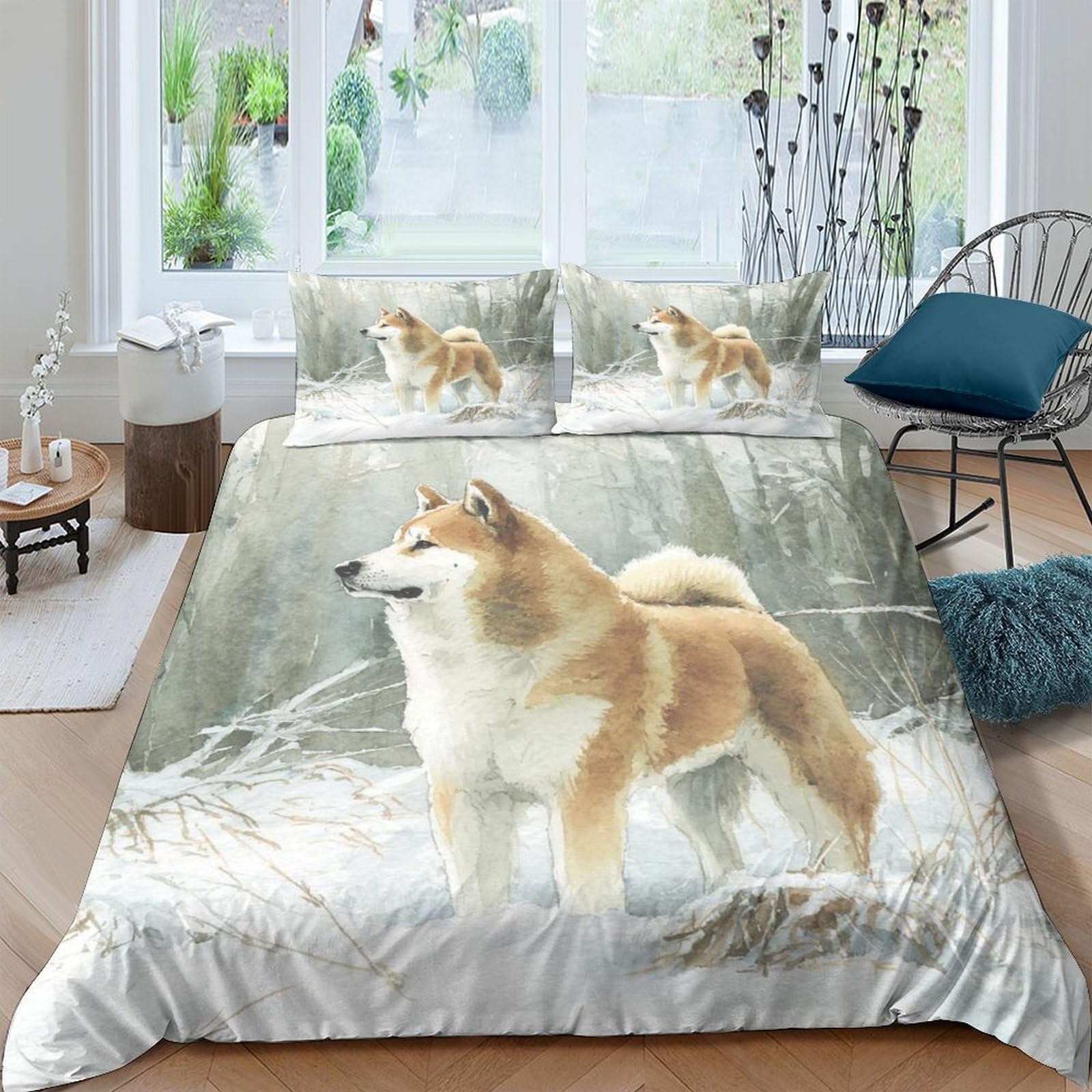 Ctjqhvkz Style-9 3D Printed Shiba Inu Forest Fitted Sheet Microfiber Soft Breathable Dog Bed Cover For Bedroom Guest Room Decor Single（135X200cm）