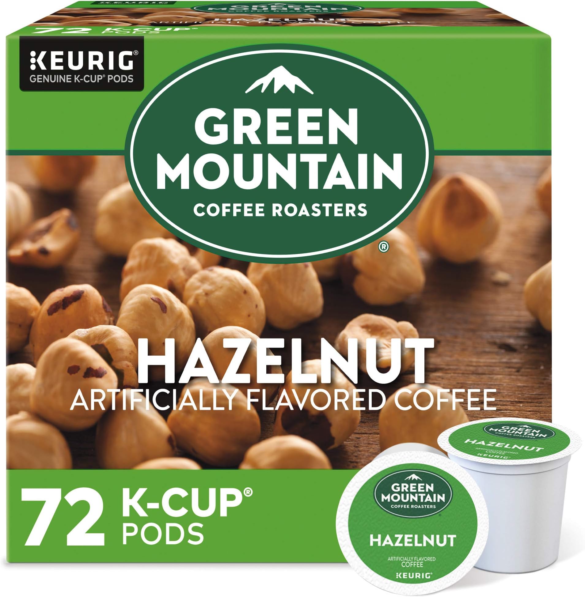 Green Mountain Coffee Roasters Hazelnut Keurig Single-Serve K-Cup pods, Light Roast Coffee, 72 Count