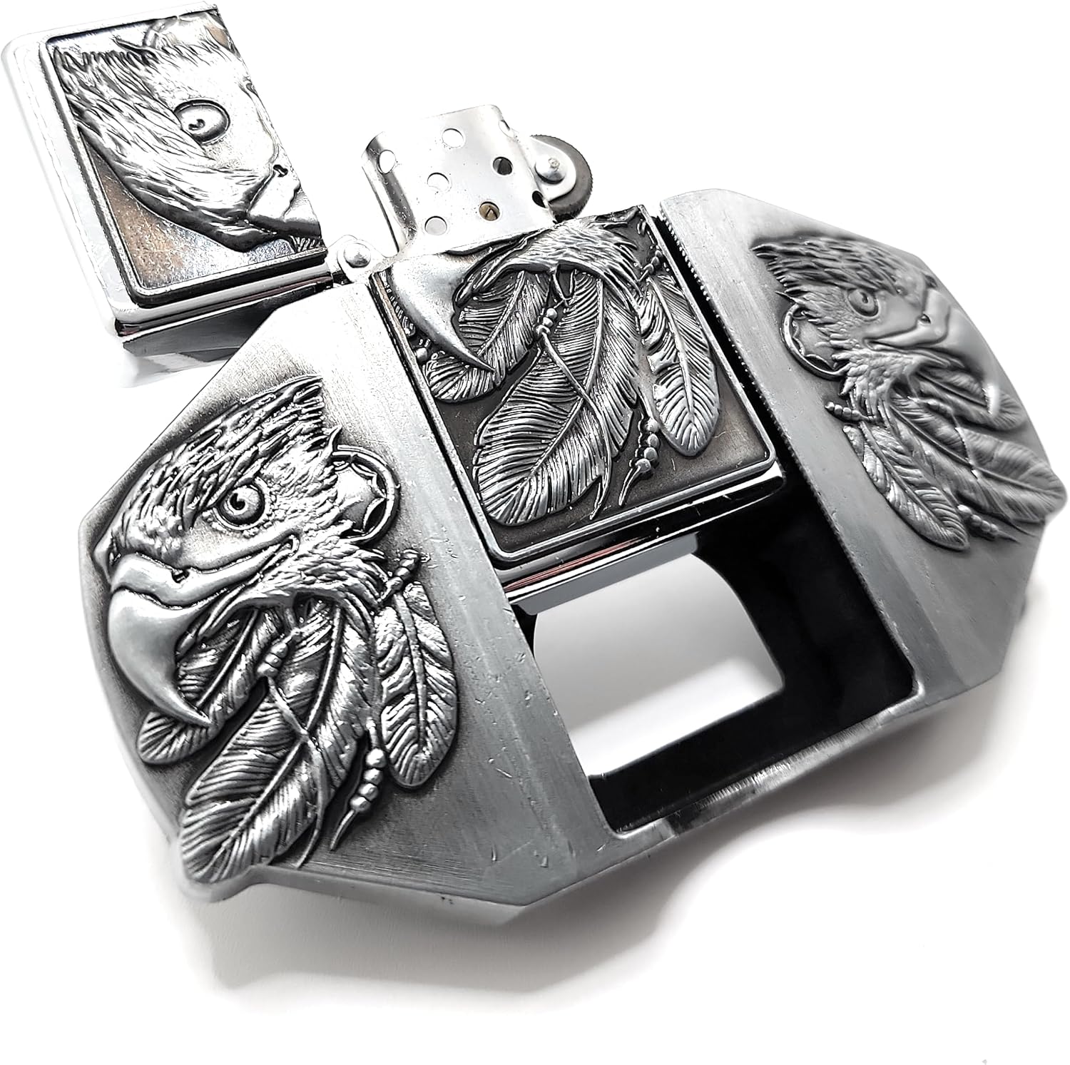Triple Eagles Silver Lighter Belt Buckle/Flip Style Lighter Holder Buckle