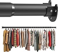 AeedWisp Adjustable Heavy Duty Closet Rod 50-87 Inches, 1.3" Black Metal Pole Supports 66 lbs for Wardrobes & Laundry Rooms