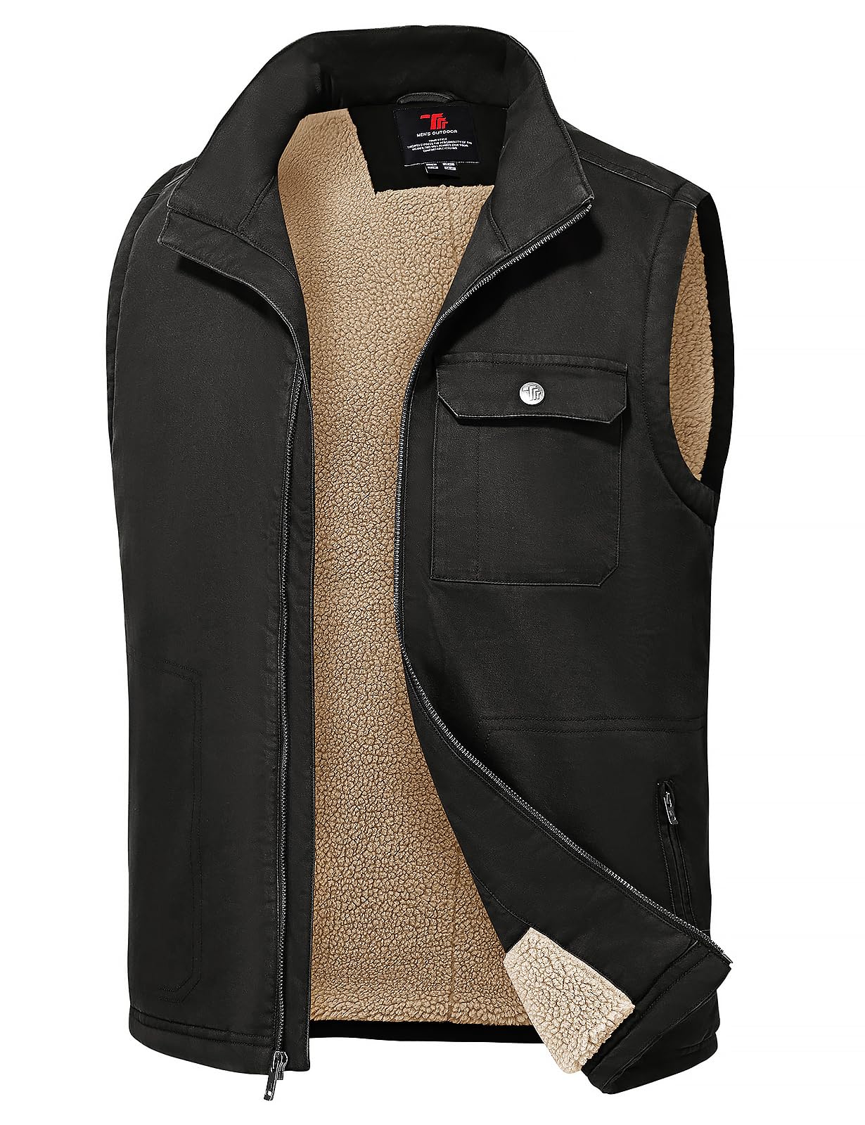 tbmpoy Men's Winter Vest Outerwear Fleece Sherpa-Lined Casual Vests Warm Cotton Jacket With Full Zipper-picture-37