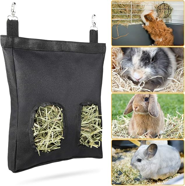 Geegoods Rabbit Hay Feeder Bag, Guinea Pig Hay Feeder Storage Hanging Feeding Hay for Small Animals 600D Oxford Cloth Fabric