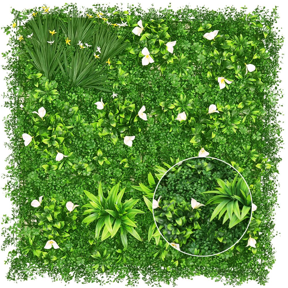 100X100CM Artificial Hedge Grass Wall, Artificial Plant Flower Living Wall Panels, Garden Fence Covering Decoration for Indoor or Outdoor Garden Home Wedding Decor (08)